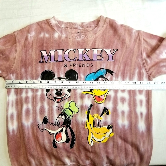 DISNEY Mickey and Friends Tie Dye Women's Peach Blush Crew Neck Sweater, Small - Picture 7 of 9